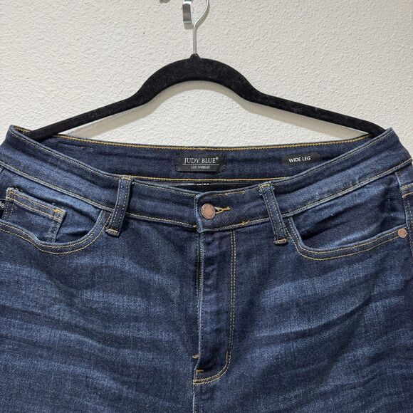 Judy Blue Jeans Womens Sz 13 31 Wide Leg High Rise Stretch Dark Wash Frayed Hem - Picture 2 of 8